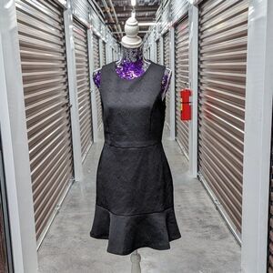 Banana Republic Sz 10 Black Jacquard Mini Peplum Fit & Flare Dress Classic Chic